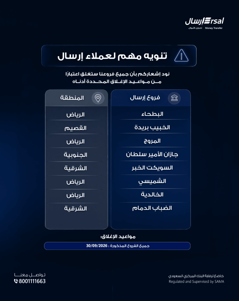 Ersal Branches closed